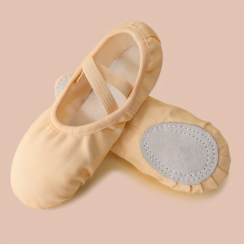 Girls' ballet dance shoes suitable for all seasons with breathable material, non-slip sole, and elastic closure. Perfect for yoga, gymnastics, and various sports activities.