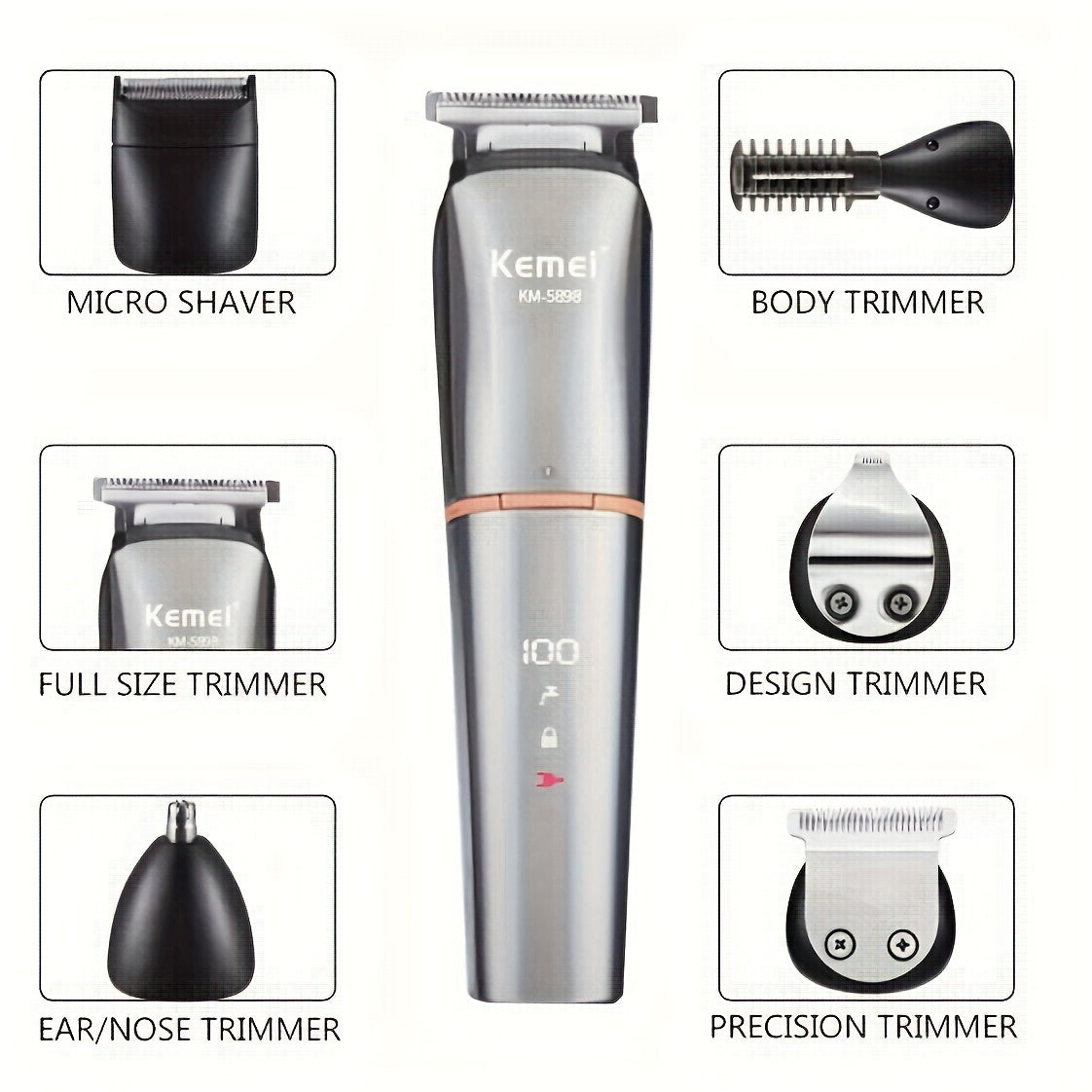 Kemei 11-in-1 Men's Grooming Kit - USB Rechargeable and Washable