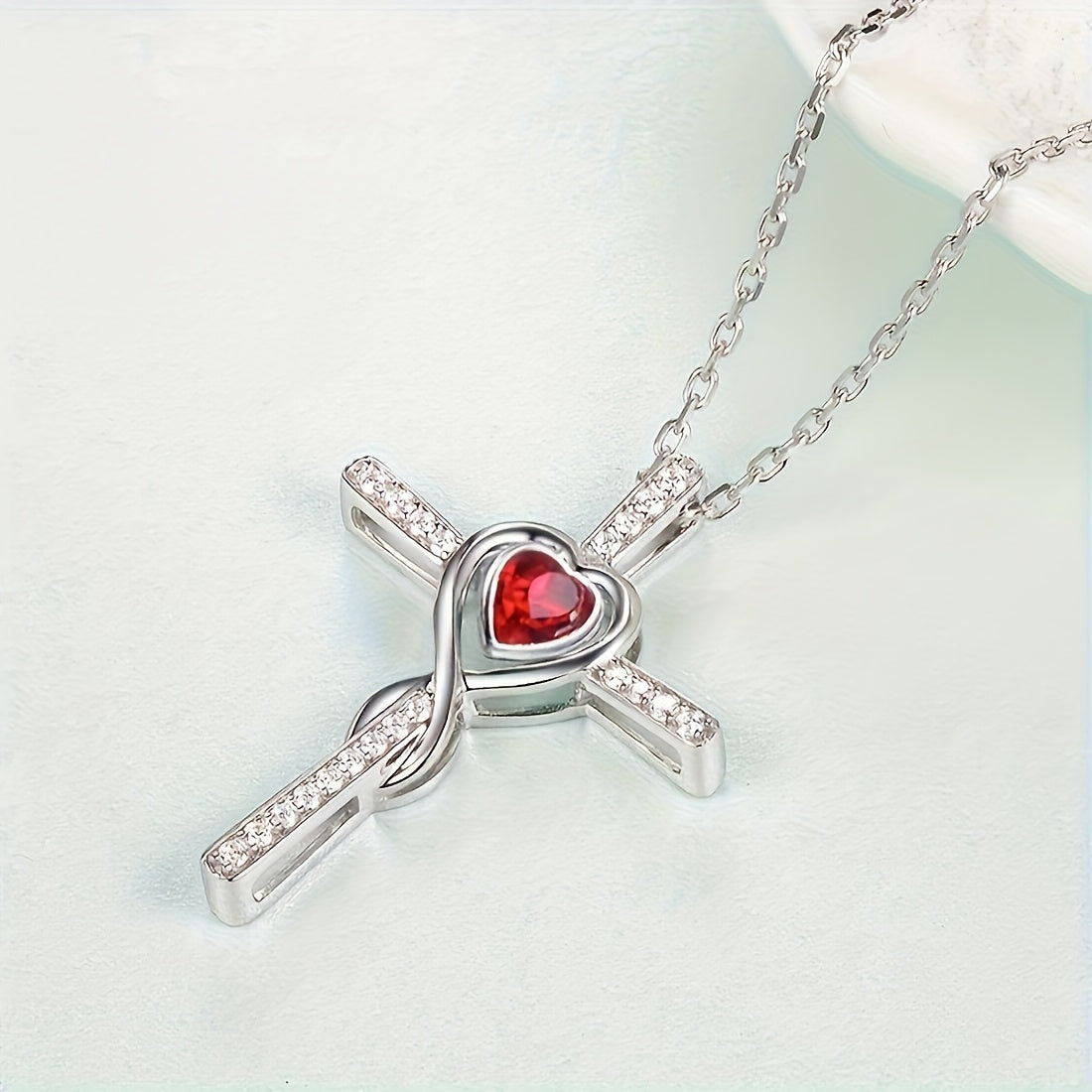 Elegant Heart-Shaped Cross Pendant Necklace, Silver-Plated Copper with Synthetic Cubic Zirconia, Versatile Jewelry, Comes in a Rose Gift Box - Perfect for Daily Wear and Gifting on Special Occasions like Christmas, Valentine's, Mother's Day, and