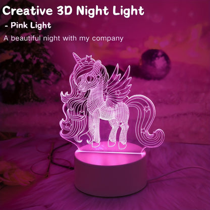 3D Pegasus Unicorn Night Light - USB Powered Desk Lamp with Switch for any Room, Great for Christmas, Weddings, Birthdays - Unique Gift Idea