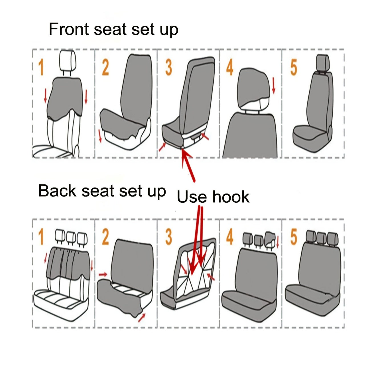 Nine-piece car seat set with patchwork design.