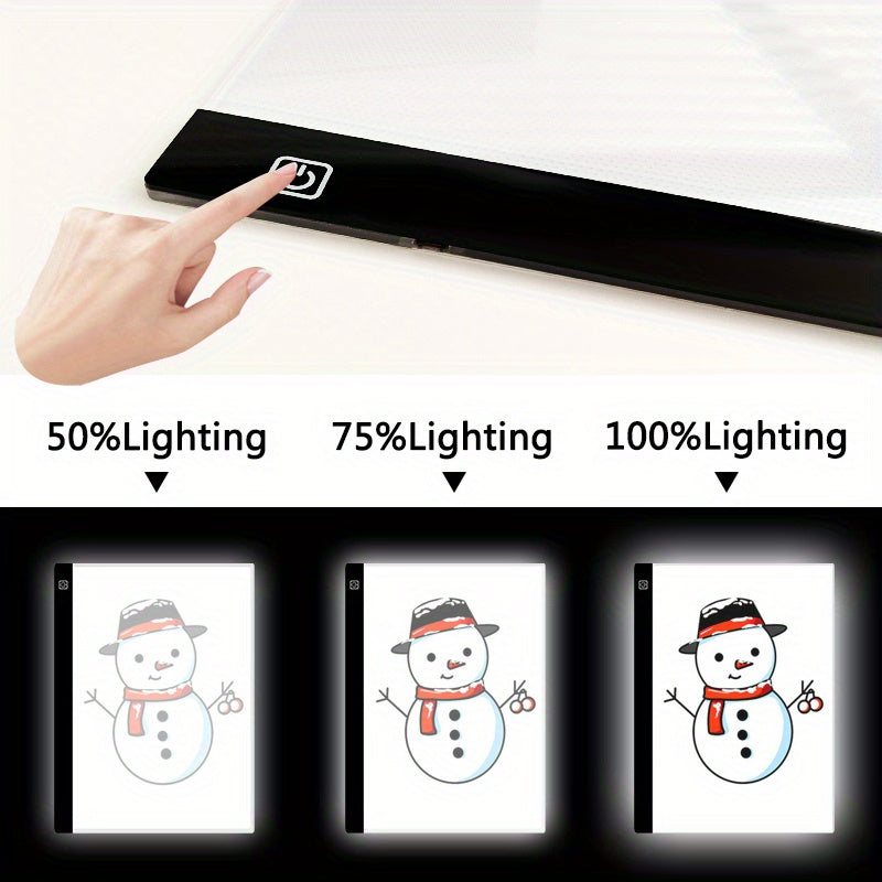 Compact LED light pad for various creative applications - adjustable brightness, USB powered, non-magnetic, ambidextrous, square acrylic body.