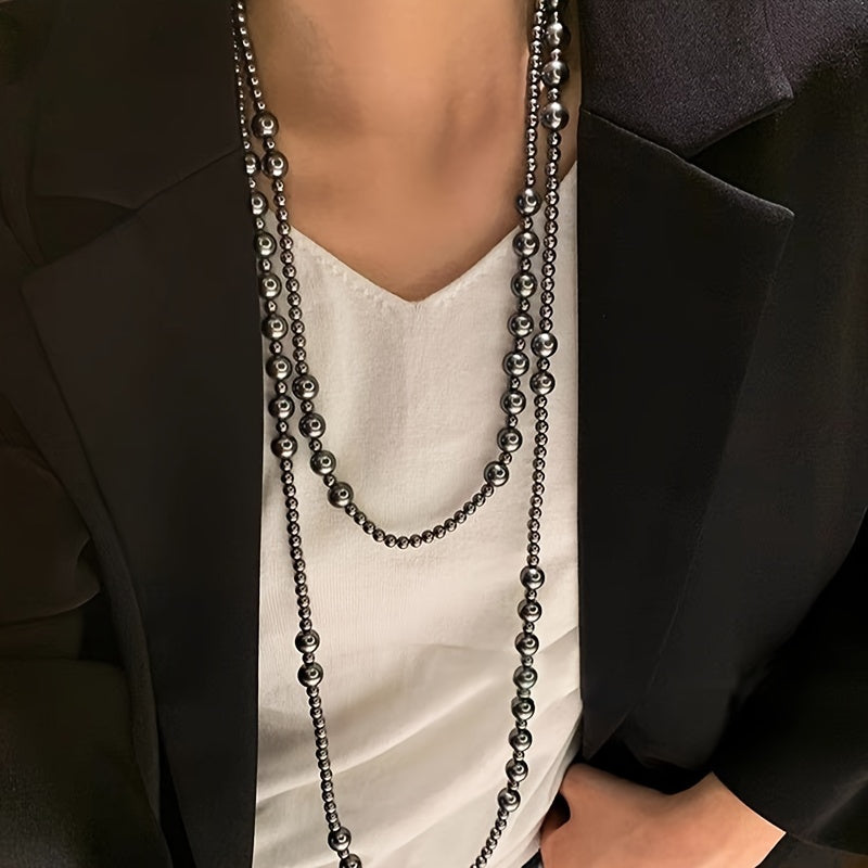 Exquisite Vintage-Inspired Double Layer Faux Pearl Necklace - Elegant Long Sweater Chain for Women, Ideal for Casual Wear