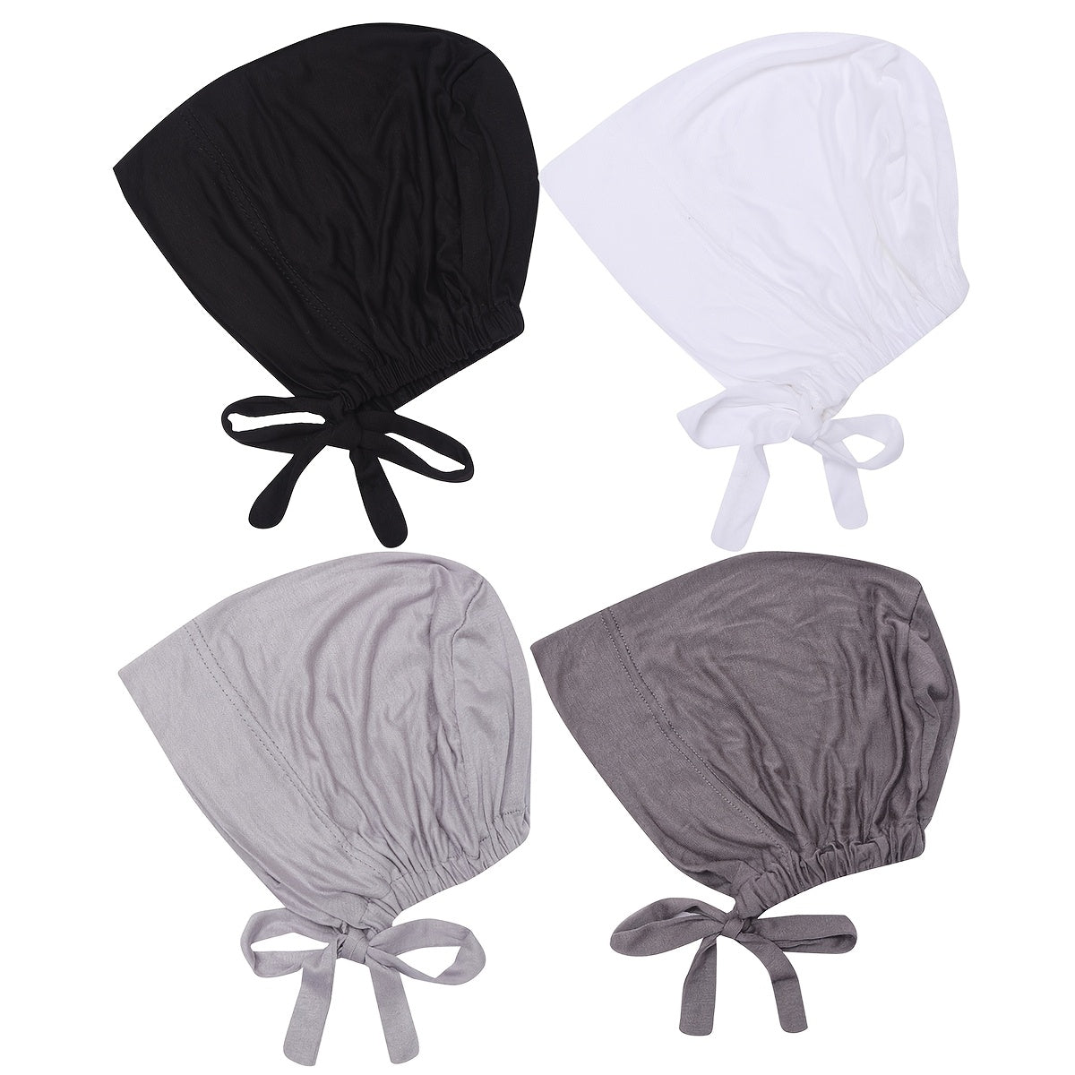 Adjustable Modal Undercap Set includes 4pcs of breathable, stretchy lace-up inner hijab caps for women in solid colors.