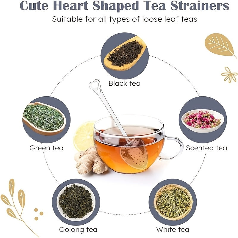 Heart-Shaped Tea Infuser made of Stainless Steel, featuring a Long Handle and Fine Mesh Strainer. Ideal for gifting during Christmas, Halloween, Thanksgiving, Valentine's Day, and Graduations.