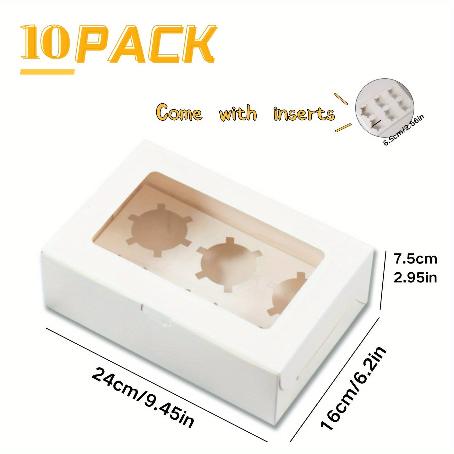 10 to 50 pieces of cupcake boxes in varying sizes (1, 2, 4, 6, 12 holes) with a transparent window. These white cardboard boxes are perfect for muffins, tarts, biscuits, snacks, desserts, and cakes. Ideal for use in cake houses, parties, bakeries, and as