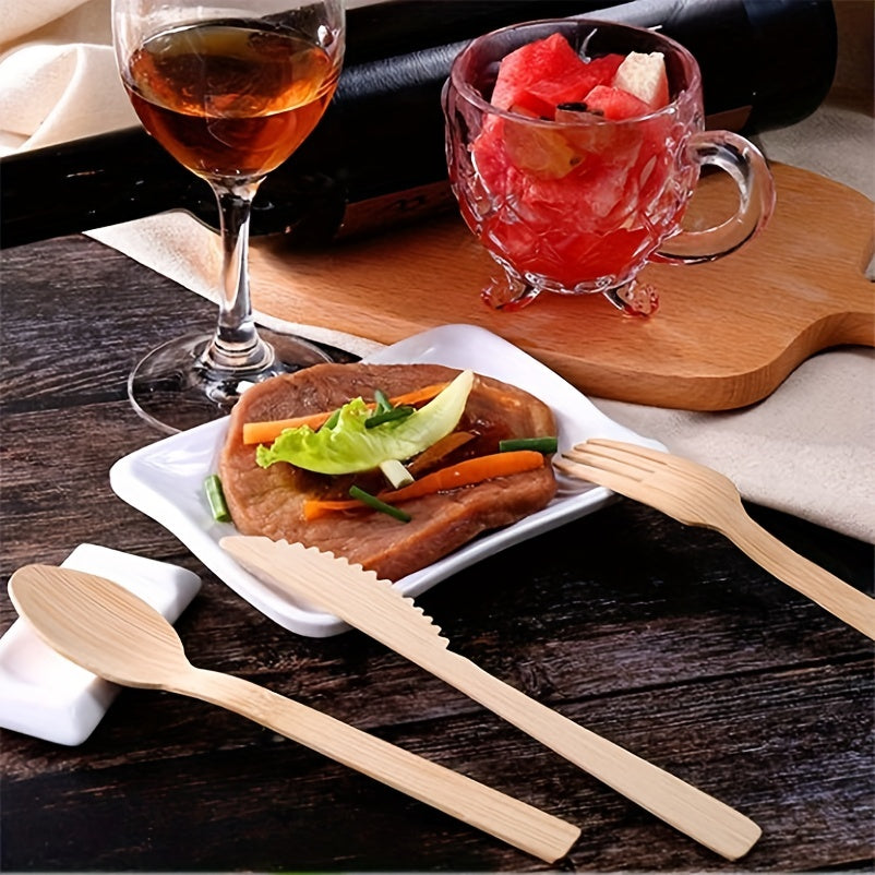 Premium Bamboo Cutlery Set - Available in 24 or 36 pieces, Includes Disposable Knives, Forks, and Spoons Perfect for Parties, Picnics, and Outdoor Events