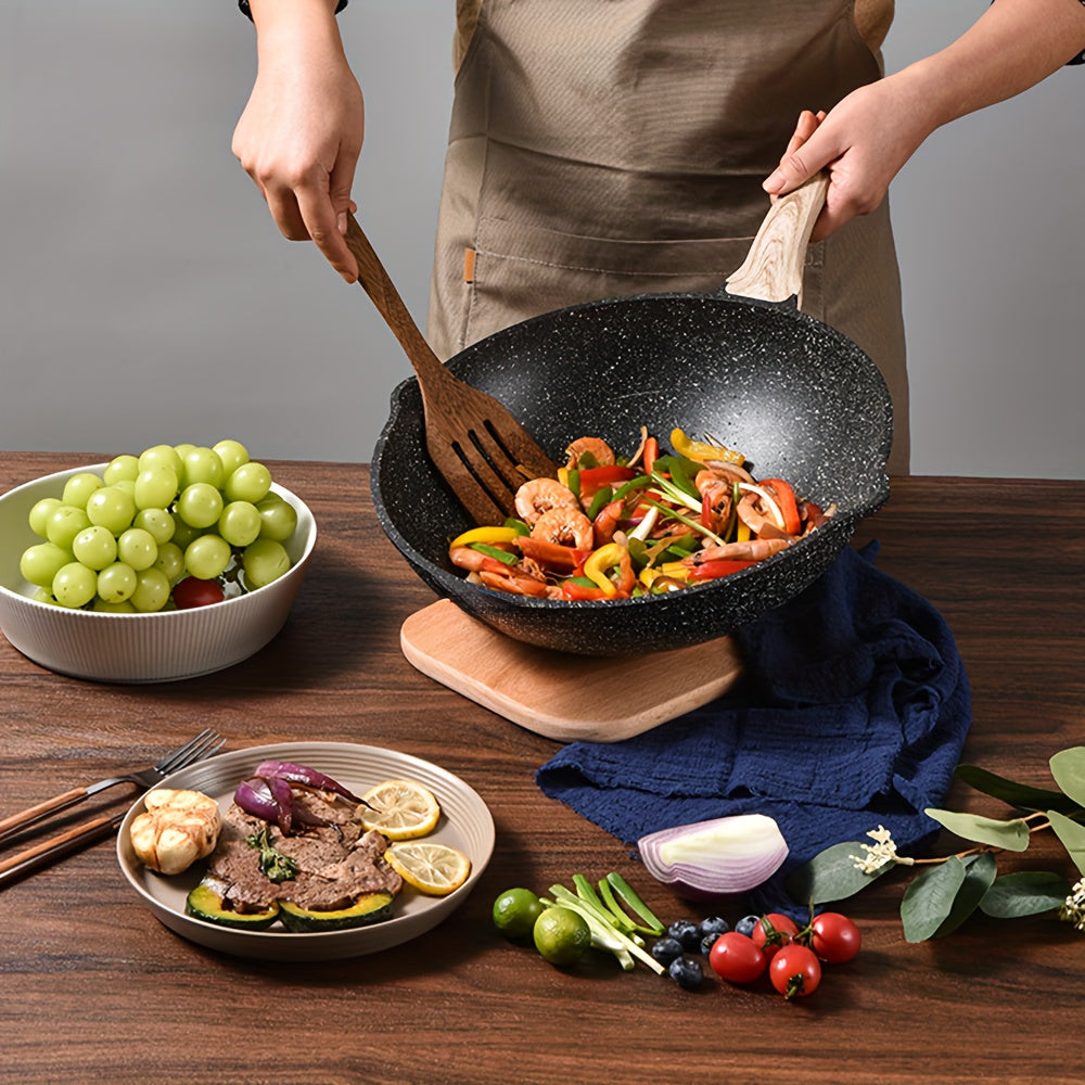 Nova Home Nonstick Frying Pan Set - Includes 19.81cm, 24.13cm, and 27.94cm Skillets with Stay-Cool Handle, Made with Healthy Stone Cookware, Suitable for Induction Cooking, PFOA Free, Features Wooden Handle