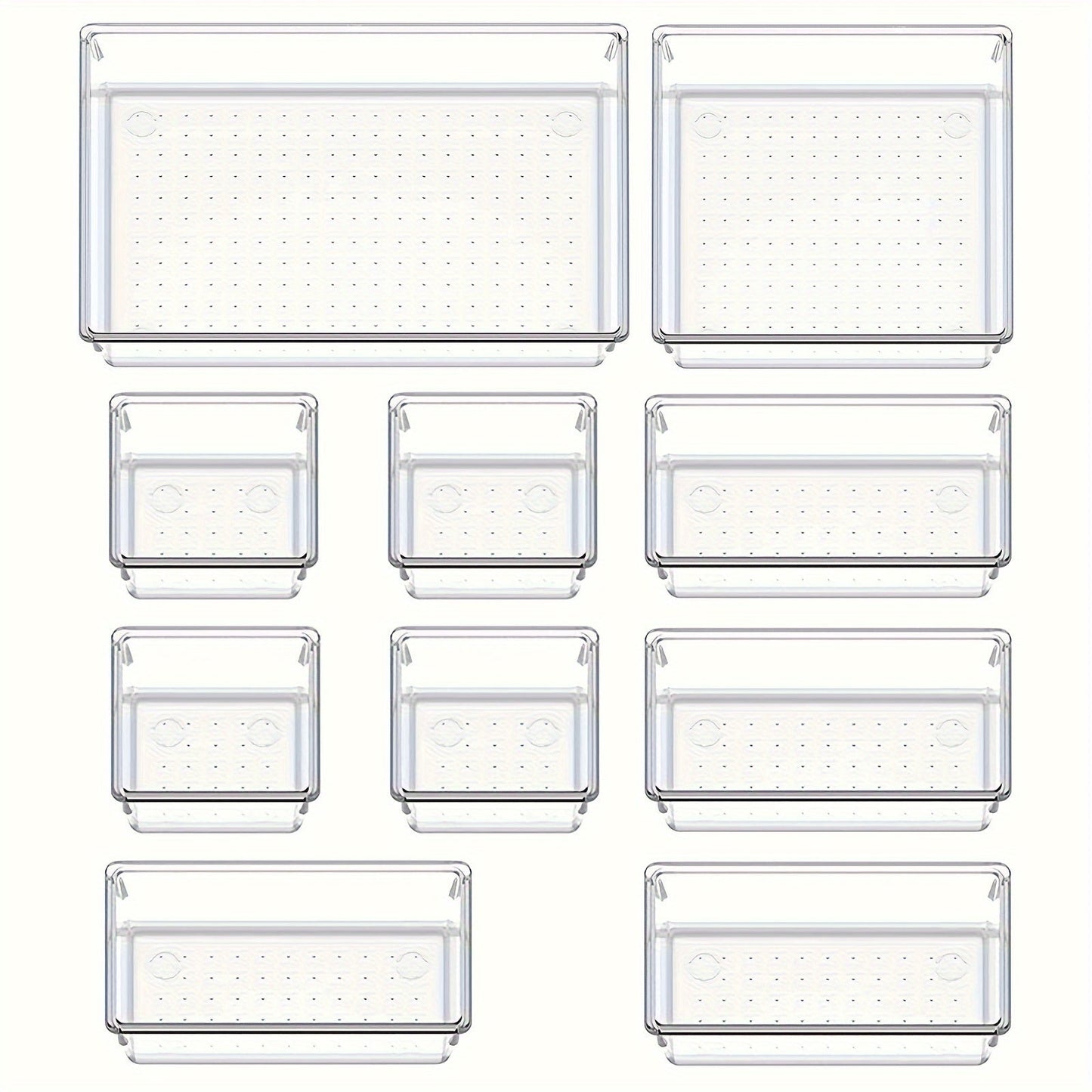 Desk Drawer Organizer Set of 10 or 20 Pieces: Plastic Vanity Trays in 4 Sizes for Organizing Drawers in Dresser, makeup, Kitchen, Office, or Bathroom