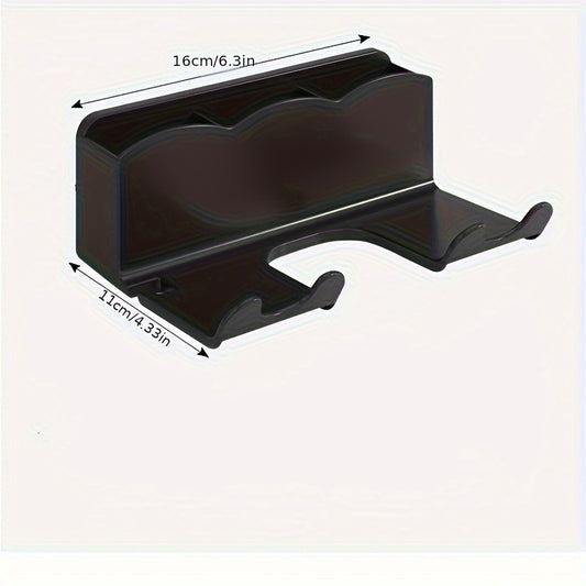 Wall-mounted bracket for hair dryers, no drilling required for bathroom shelves, serves as storage rack.