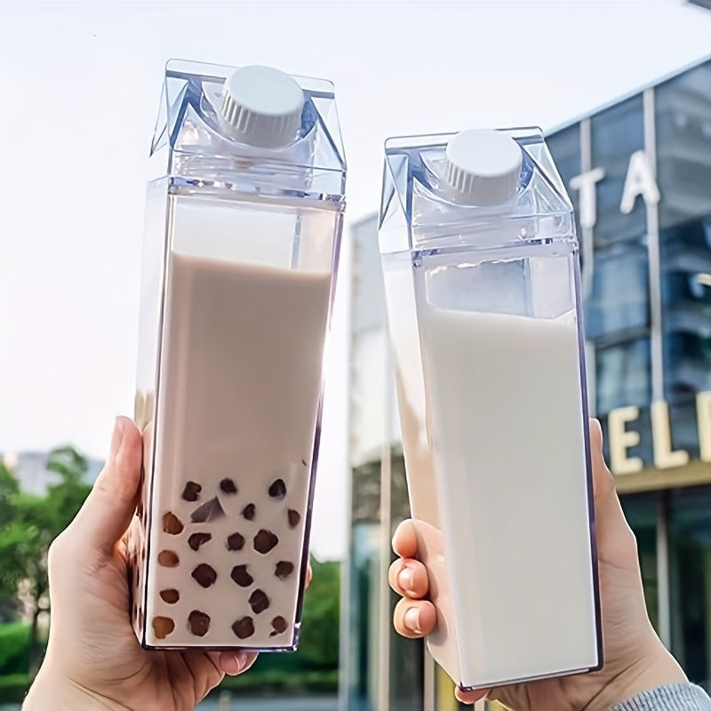 Stylish milk carton water bottle, travel-friendly, fits in backpacks and car cup holders, ideal for cold drinks and fruit juice.