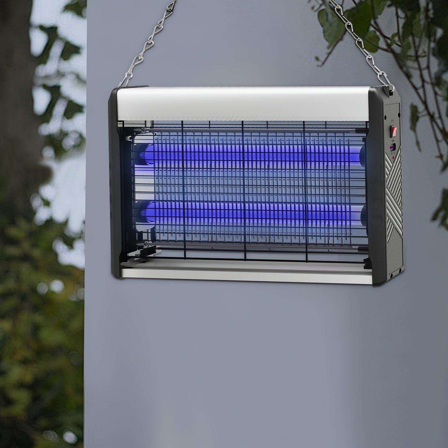 USB-powered wall-mounted insect killer lamp with blue light technology, ideal for home and business use. Perfect for restaurants, living rooms, bedrooms, kitchens, and patios. Features