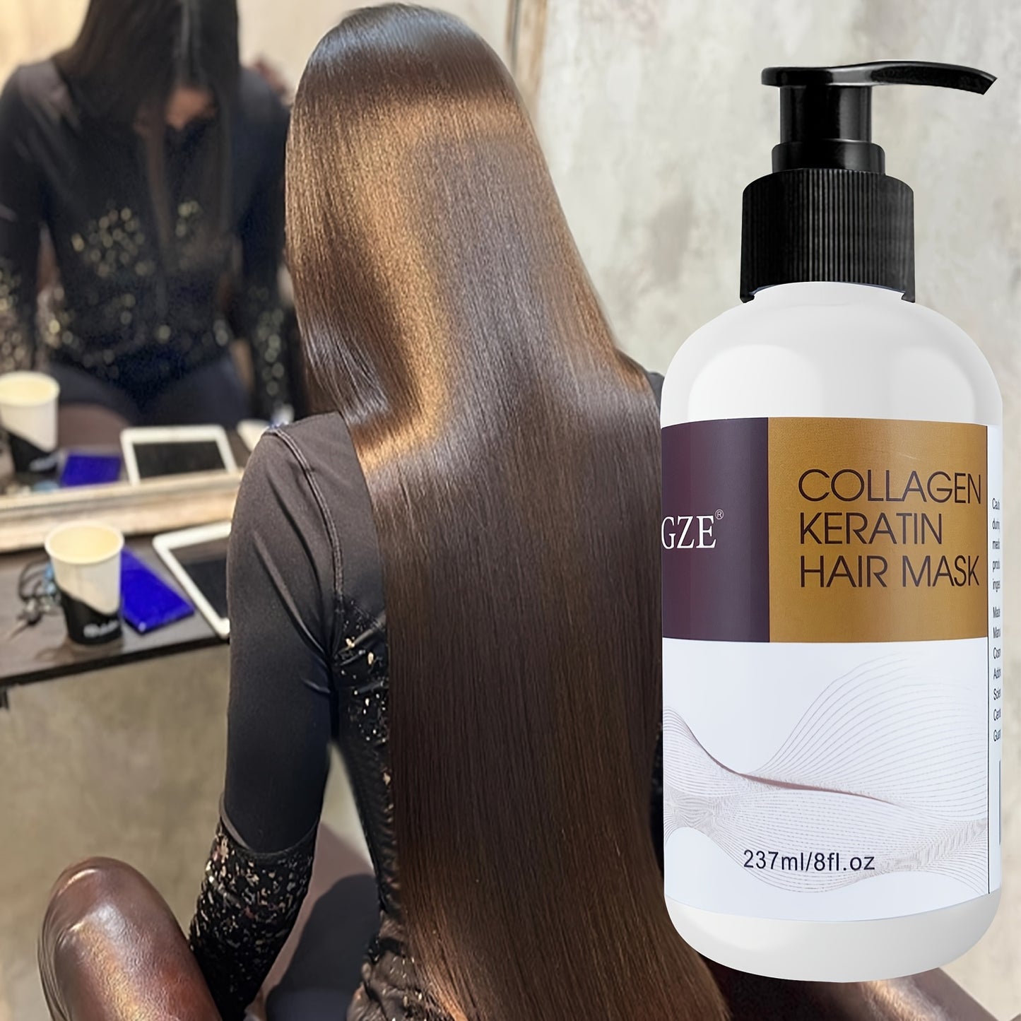 Маска для волос GZE Collagen Keratin глубоко увлажняет сухие волосы с помощью масла арганы, кокосового масла и масла ши.