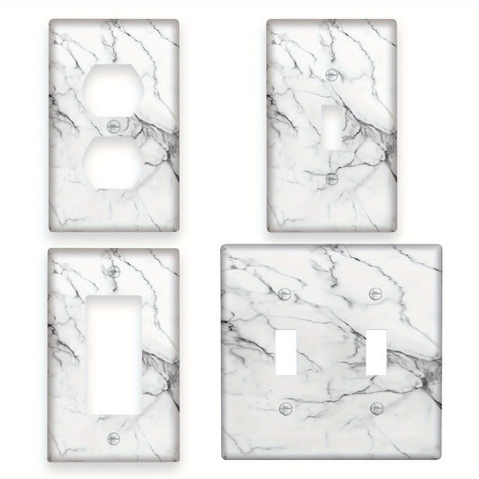 Marble Effect Wall Plate Cover in White Gray, Single or Double Gang, No Electricity Needed. Ideal for Home Decor - Pack of 1