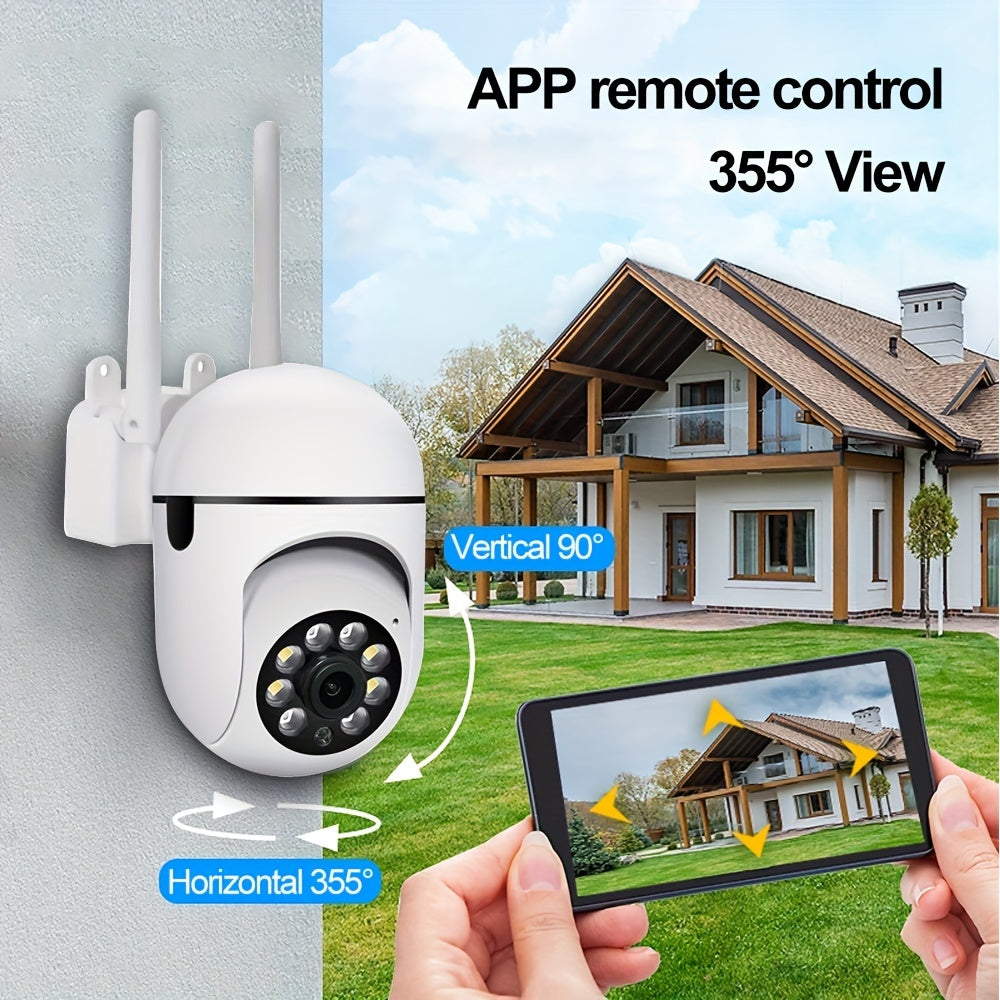 Five high-definition outdoor security cameras featuring auto tracking, night vision, motion alerts, and two-way audio. Can connect to 2.4GHz WiFi for remote viewing from a smartphone, suitable for both indoor and outdoor use.