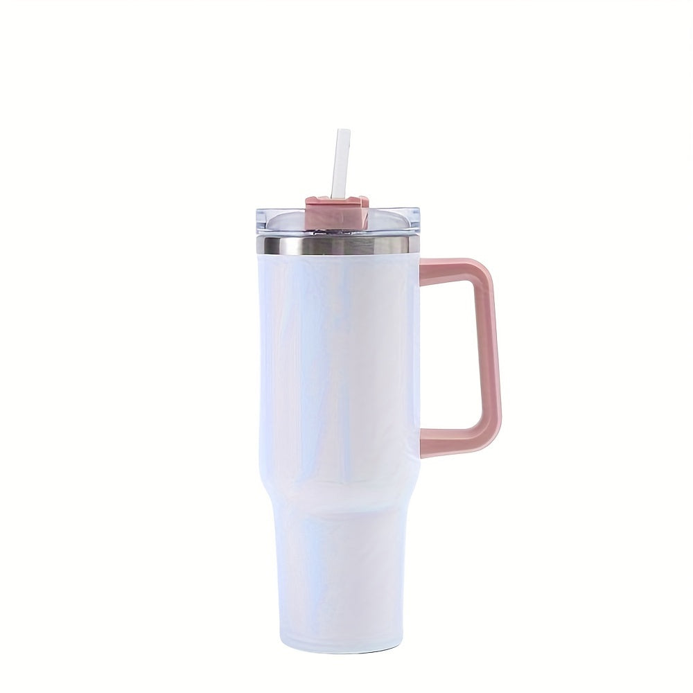 Set of 1 or 4 40oz tumblers with double-wall stainless steel, handle, straw, and personalized drinkware option.