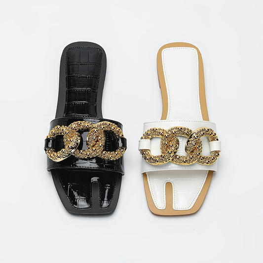 Fashionable women's sandals with crocodile pattern and metallic buckle, perfect for casual streetwear.