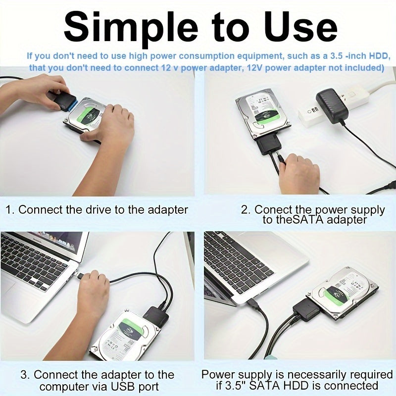 SATA to USB 3.0 adapter for converting external hard drives and SSD/HDD data transfers.