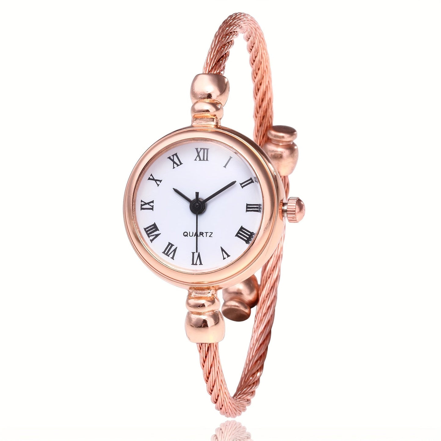 Trendy Women's Quartz Bracelet Watch with Roman Numeral Markings and Stainless Steel Wire Strap, Zinc Alloy Case, Circular Dial - Not Suitable for Water Use.