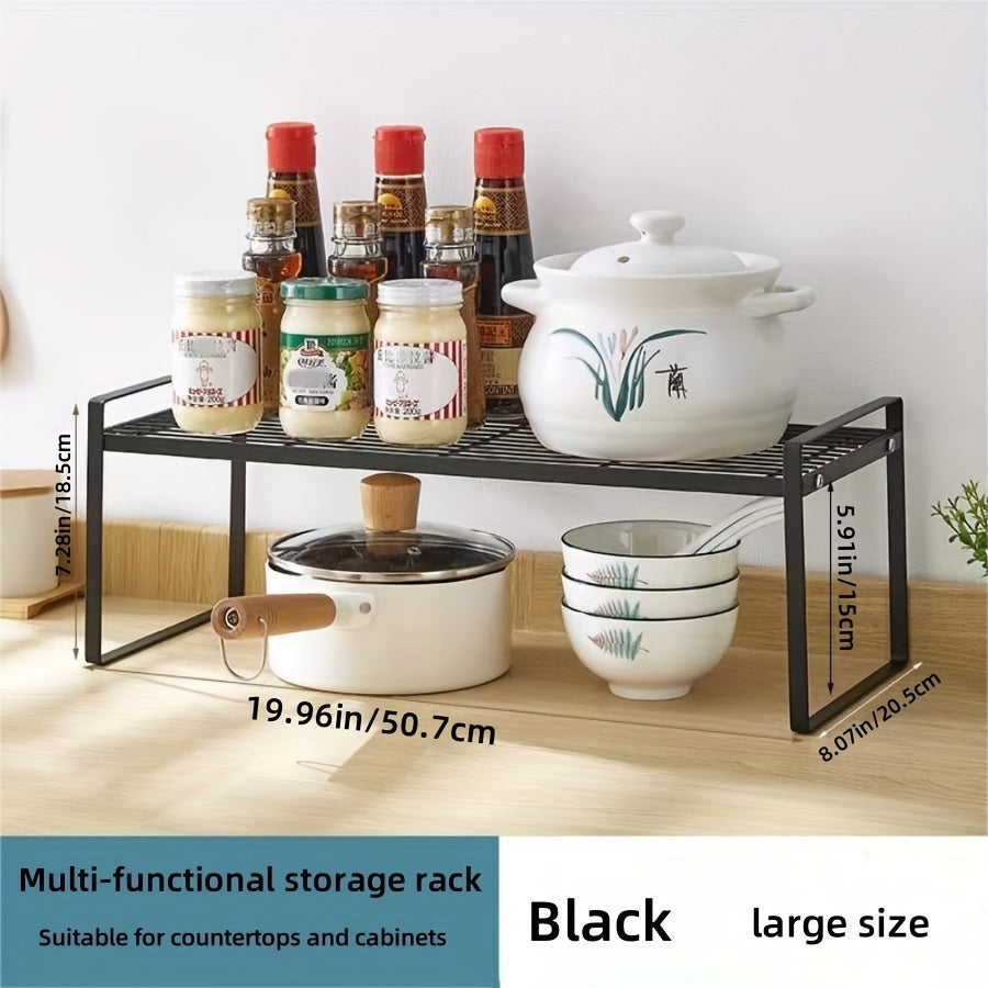 Japanese Kitchen Cabinet Layered Shelf made of carbon steel with multiple storage layers. This multifunctional rack is perfect for keeping kitchen essentials organized, such as seasoning, soup pots, and dishes. It is suitable for both kitchen and study