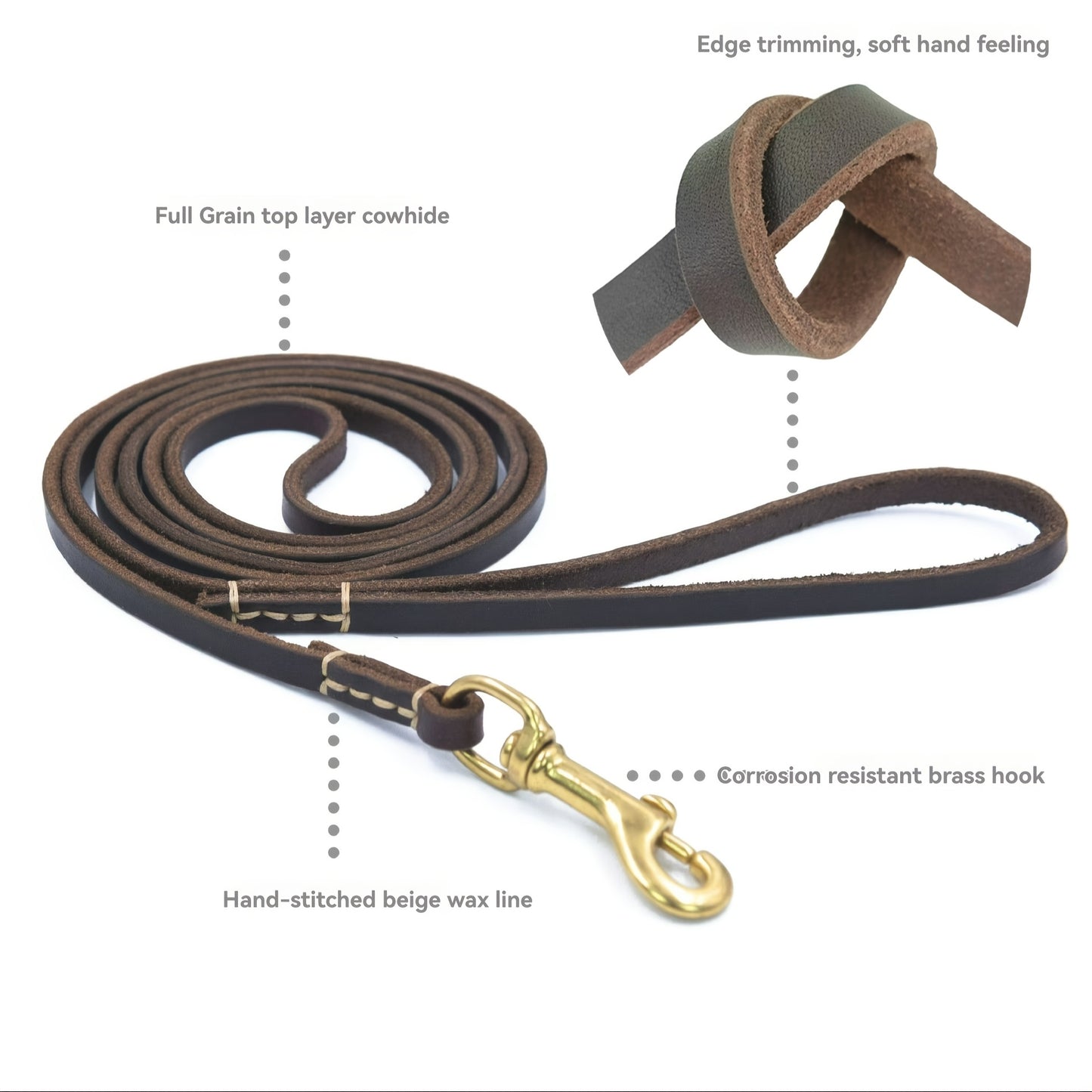 High-quality dog leash for small to medium breeds, featuring a soft and comfortable design with a stylish golden metal handle. Available in black, brown, red, and green color options. Ideal