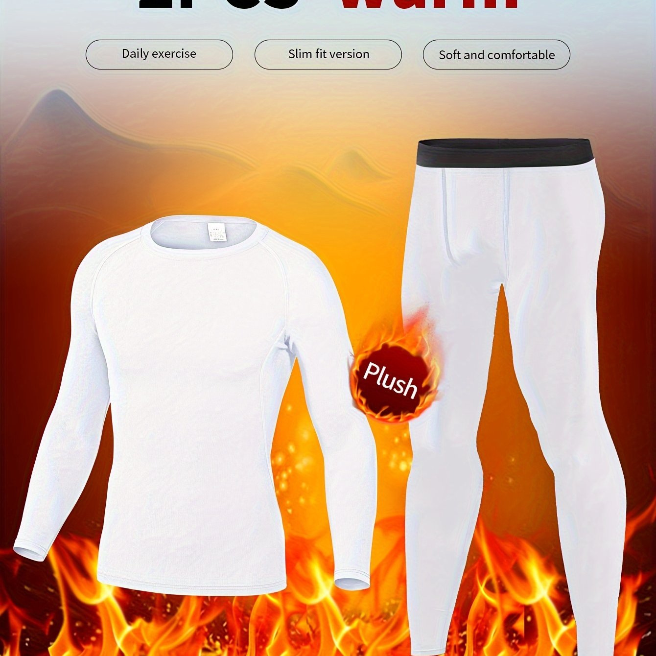 Fleece Warm Underwear Set for Autumn and Winter, includes Base Layer Shirt, Skiing Tights, Long Sleeve Top, and Pants.