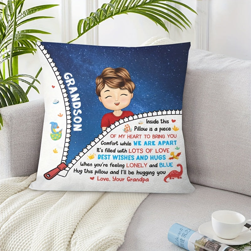 Custom 18x18 inch Soft Plush Pillow with 'Hug This, I'll Be Hugging You' Message - Ideal Grandkids Gift (Pillow Insert Not Included)