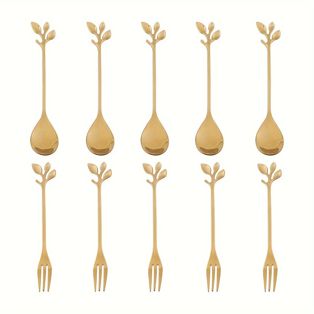 10pcs Stainless Steel fork and spoon set suitable for home, kitchen, restaurant, and table decoration.