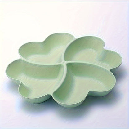 YUHUPHYLLIC 4-section heart-shaped tray for safe food contact with holiday themes - perfect for serving appetizers, desserts, condiments, snacks, fruits, nuts, candy, and chips. Ideal for Christmas, Halloween, Easter, Hanukkah, and Thanksgiving.