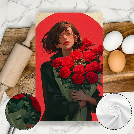 This set includes 2 luxurious kitchen towels adorned with a beautiful rose bouquet symbolizing my heartfelt affection. They are highly absorbent dish and hand towels that are ideal for holiday décor. They are also machine washable, measuring 40.64X60.96