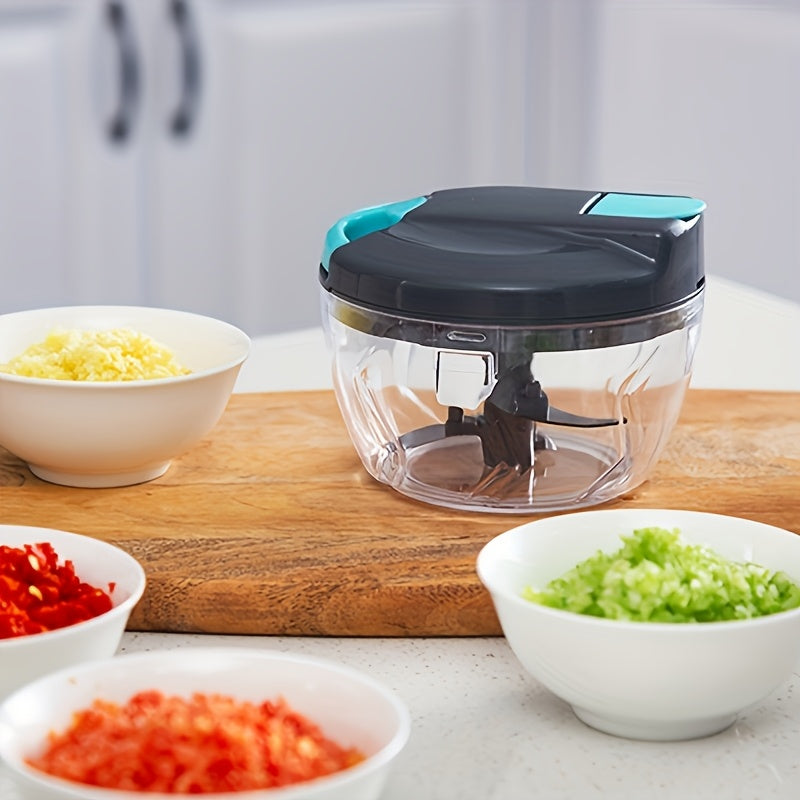 The Versatile Manual Food Chopper and Meat Grinder is perfect for chopping salads, vegetables, and food for youngsters. With its easy hand-crank operation, it is an ideal kitchen gadget.