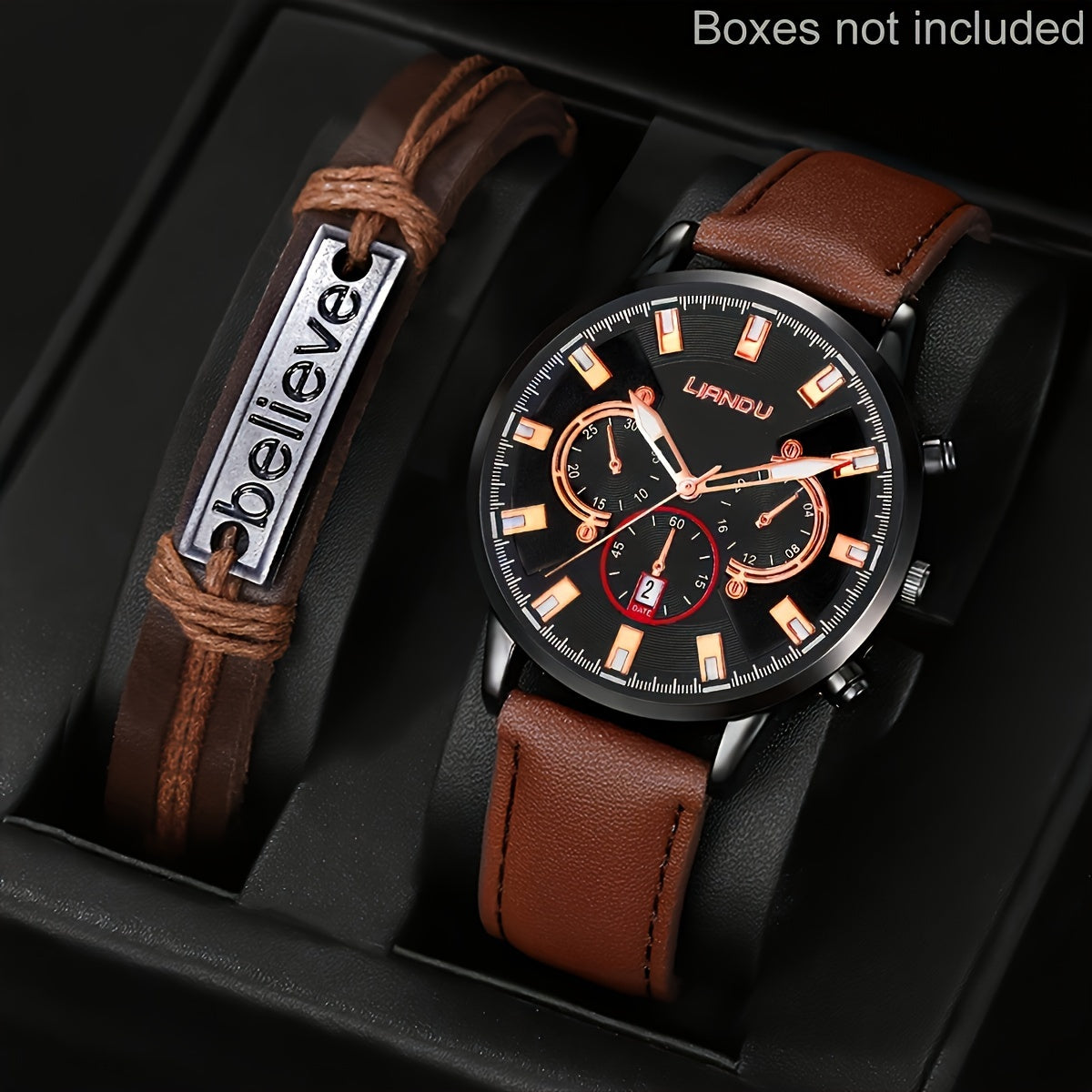 1 Men's Simple Round Pointer Quartz Watch & 1 Bracelet