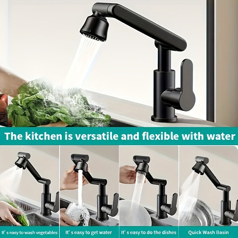 Washbasin faucet with hot and cold water options, four spout modes, mechanical arm, suitable for household bathrooms. Universal design.