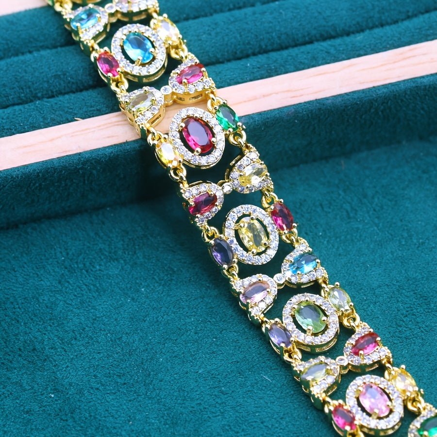 Extravagant Bracelet of 18K Gold Plating with Multicolor Cubic Zirconia - Features Adjustable Clasp, Great for Weddings & Special Events, Perfect Gift for Valentine's Day or Christmas