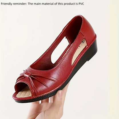 Elegant slip on sandals for women with soft platform sole, low wedge heel, and PVC material for special occasions.