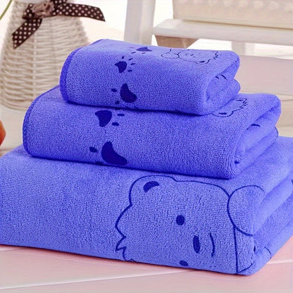 3-piece Cartoon Patterned Towel Set: Soft, absorbent, ultra-thin, and breathable. Featuring a contemporary style, 100 GSM knit fabric made of a polyester and nylon blend. Oblong shape