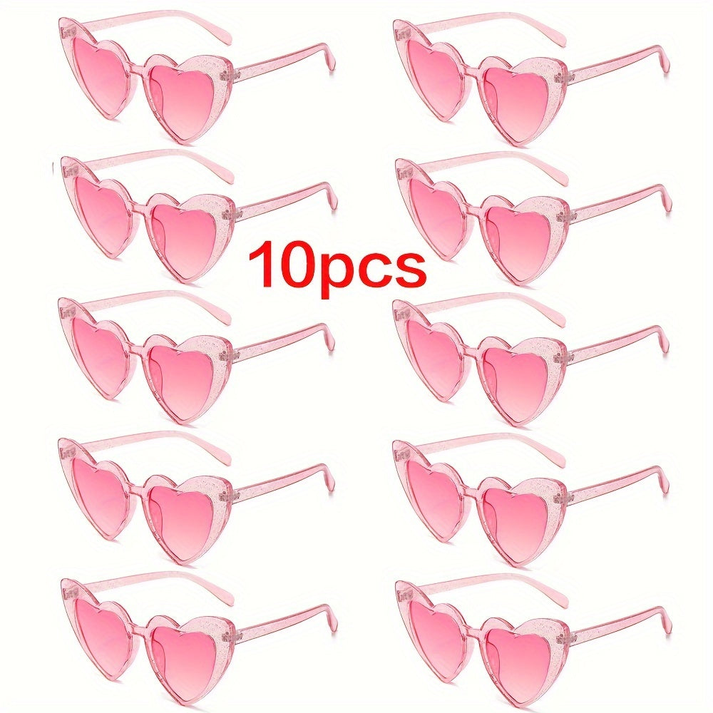 10 Party Love Glasses with Fashionable Peach Heart Design, Black Sports Lens and Pink Frame - Perfect for Parties