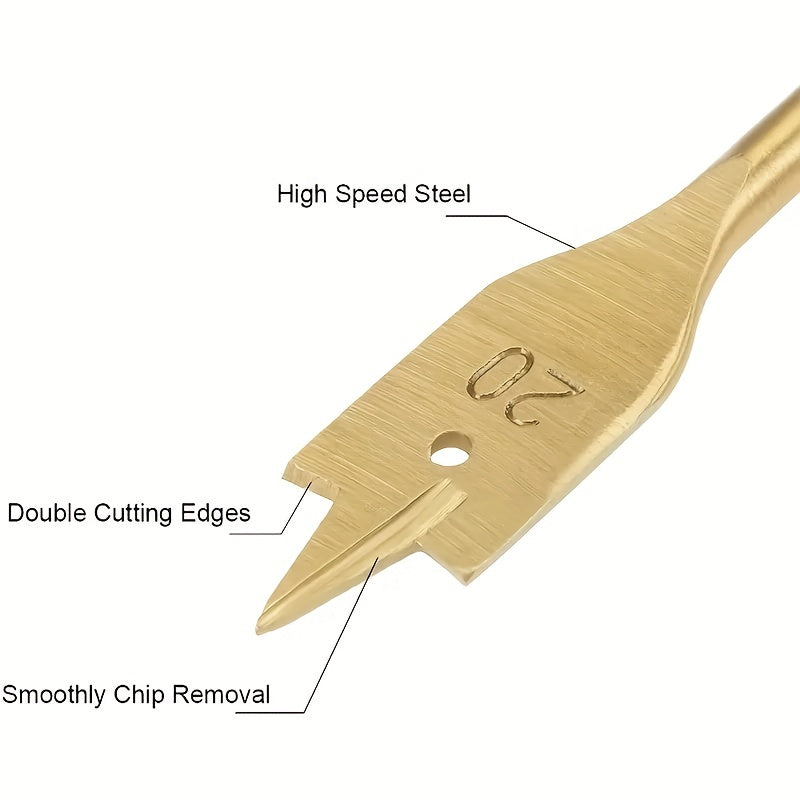 6pcs Titanium-Plated Flat Drill Bit Set for Woodworking