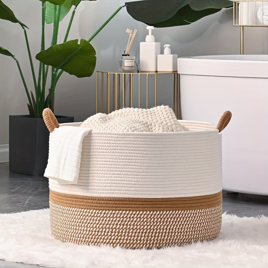 1 woven basket for storage, available in 4 colors; suitable for laundry, living room, nursery, pillows, and toy chest.