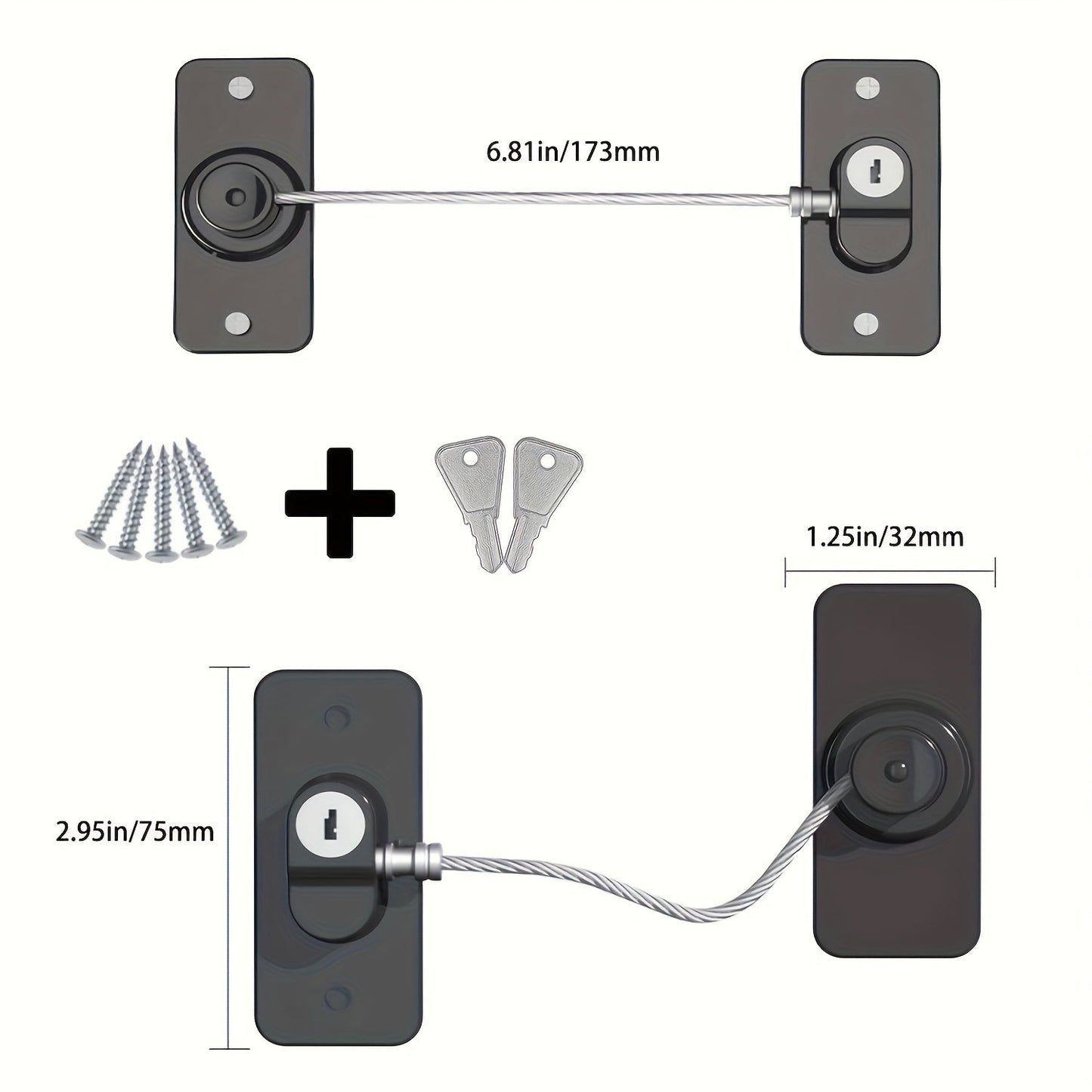 Set of 2 window locks for PVC windows, designed for security with screws and keys.