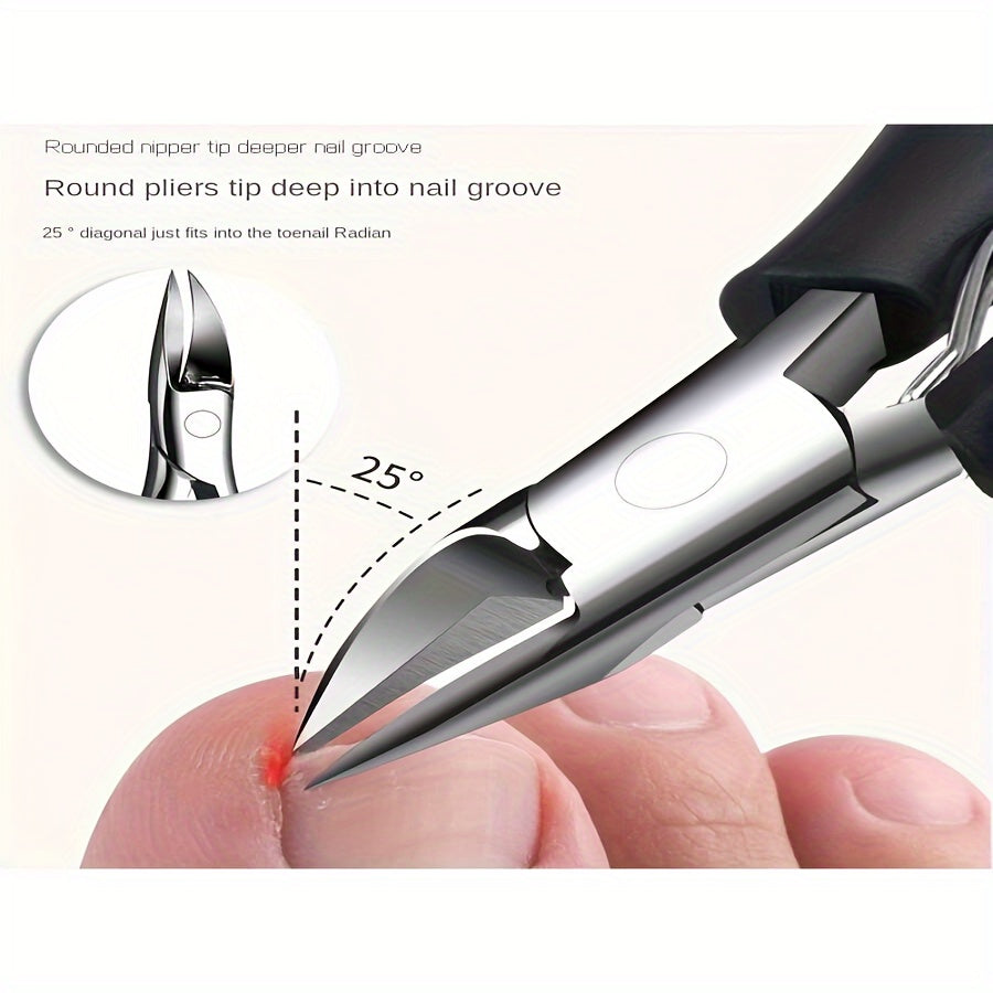 High-quality stainless steel nail clippers for thick and ingrown toenails with sharp blades, ergonomic design, and dead skin remover. Perfect for at-home pedicure care.