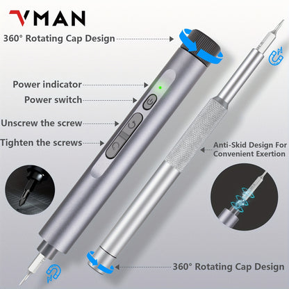 VMAN 138-in-1 Precision Electric Screwdriver Set with Battery/USB Dual Power Mode, Chrome Vanadium Steel, 230mAh Lithium Polymer Battery, ≤36V Operating Voltage for Mobile Phones, Cameras