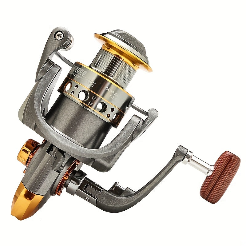 Rsenr High-Performance Spinning Fishing Reel with Stainless Steel & Copper/Aluminum Alloy, Smooth Bearings, Durable Wooden Handle - Ideal for Freshwater & Saltwater Fishing.