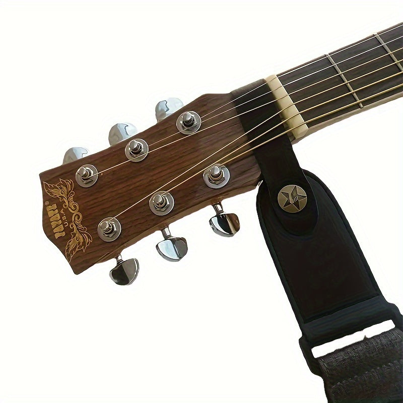 Removable steel-string guitar headband for acoustic, bass, and electric guitars.