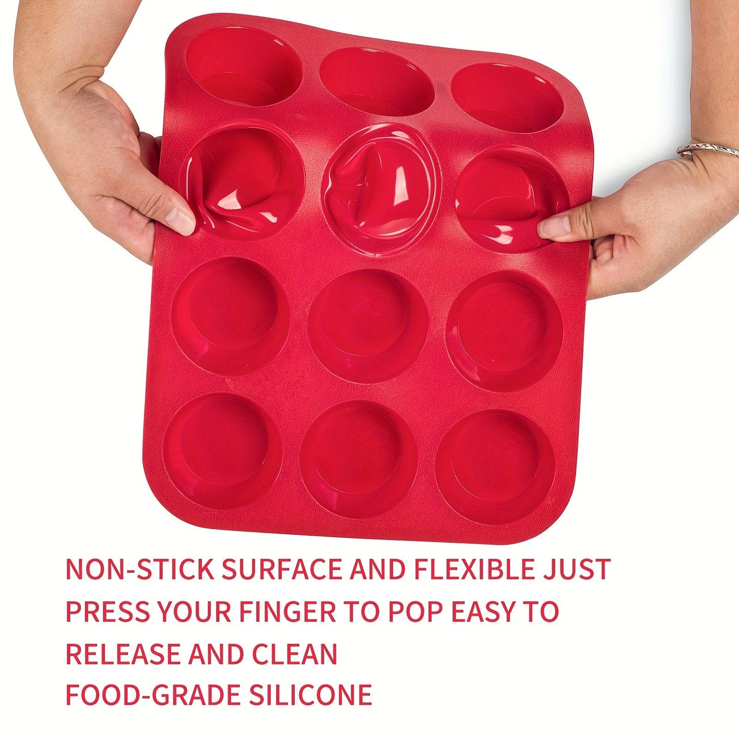 1 piece of Silicone Muffin Pan measuring 29.49cm X 22.0cm, featuring 12 cavities for baking cupcakes, pudding, and more. This non-stick pan is a versatile addition to your kitchen, perfect for baking and cooking needs. Complete your kitchen gadget