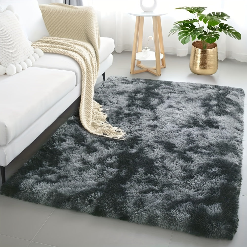 Machine Washable Tie-dyed Gray Fluffy Bedside Carpet - Perfect for Dormitory Room or Home Décor