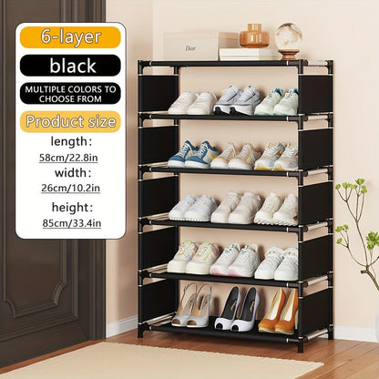 A convenient 5/7-Tier Shoe Rack designed to save space, featuring easy assembly, stackable and expandable capabilities. Made with durable fabric and metal, no batteries needed. Perfect for storing shoes in the living room, dorm, apartment, or home