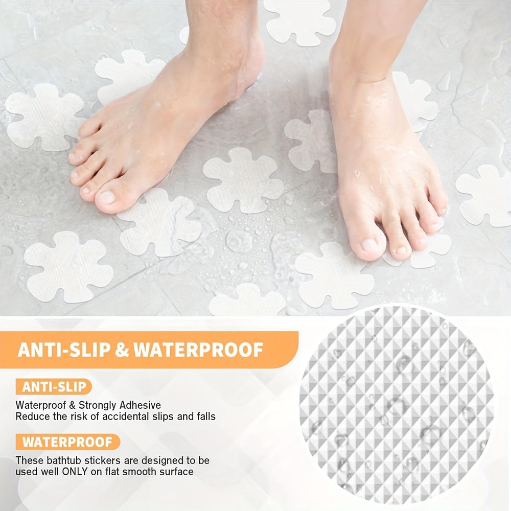 Set of 7 Flower Shower Tread Stickers with Scraper for Safety - Made from PEVA, Prevents Slipping in Bathtubs, Showers, Stairs & Ladders - Easy to Apply Adhesive Decals - Hand Wash Recommended