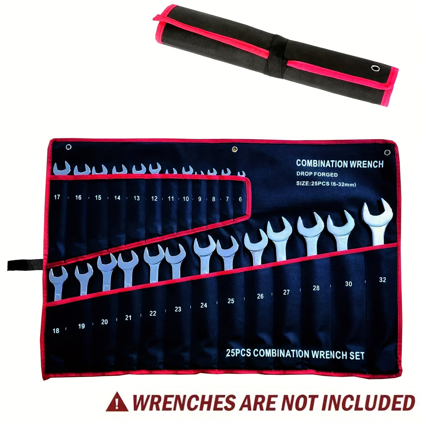 Durable wrench roll-up pouch with safety strap closure, handle, and hanging feature - premium tool storage for craftsmen. Great for organizing wrenches, screwdrivers, and pliers.