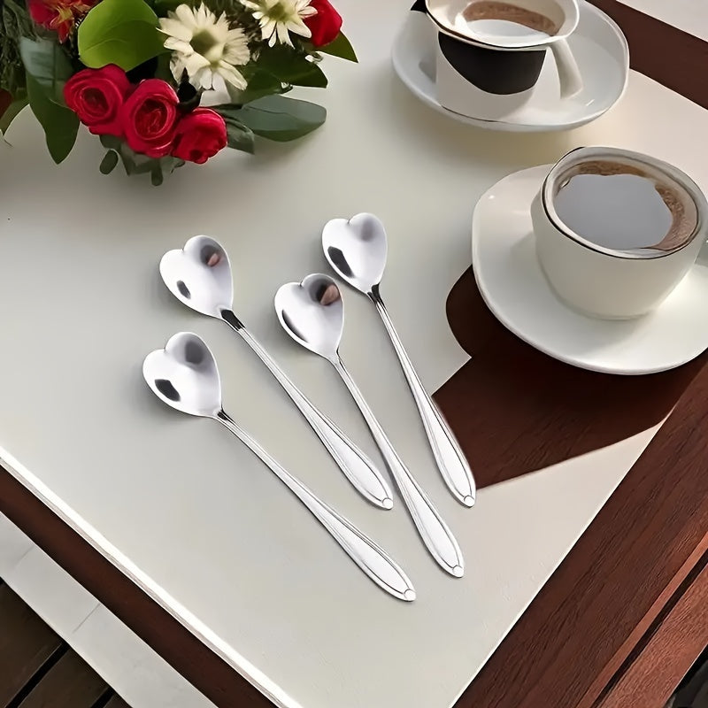 Celebrate love with 2 stainless steel coffee spoons shaped like hearts, the perfect gift for Valentine's Day. These creative spoons are perfect for stirring desserts and are ideal for Christmas parties, holidays, restaurants, and home use.